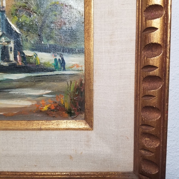 Original Oil Painting On Canvas Church Scene 1966 Signed Handcrafted Frame Vtg - Picture 16 of 16